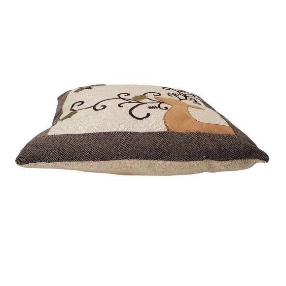 Decorative Deer & Pinecone Embroidered Pillow 16" x 16" - Picture 3 of 8